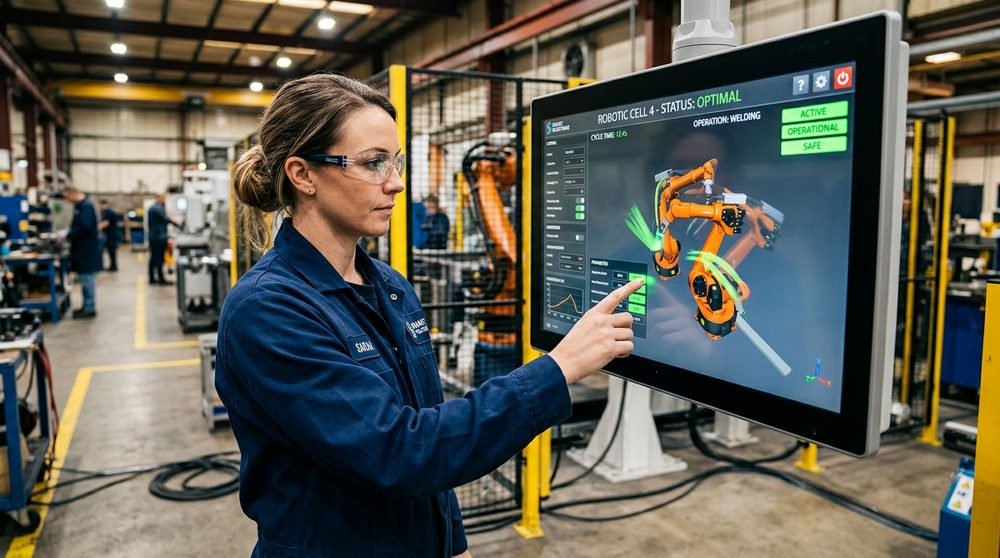 Anlagenbediener nutzt 3D HMI Visualisierung von twin
